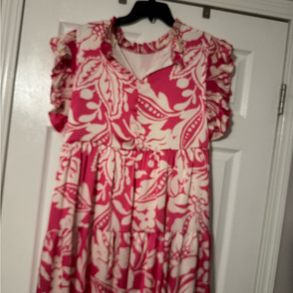 JODIFL Pink and Cream High Low Dress
